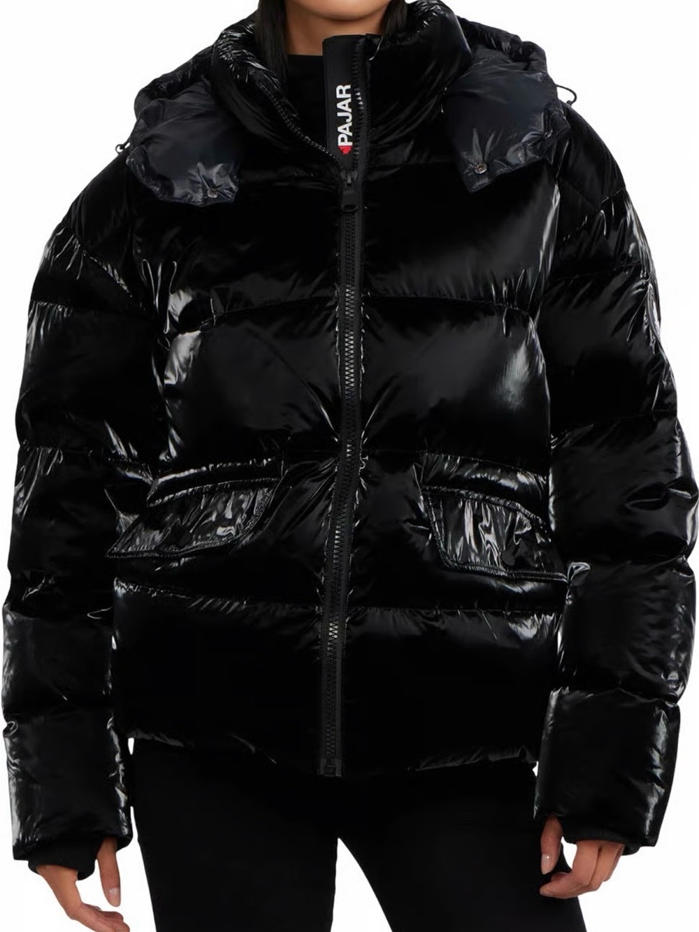 Pajar Black Glossy Quilted Puffer Jacket with Hood